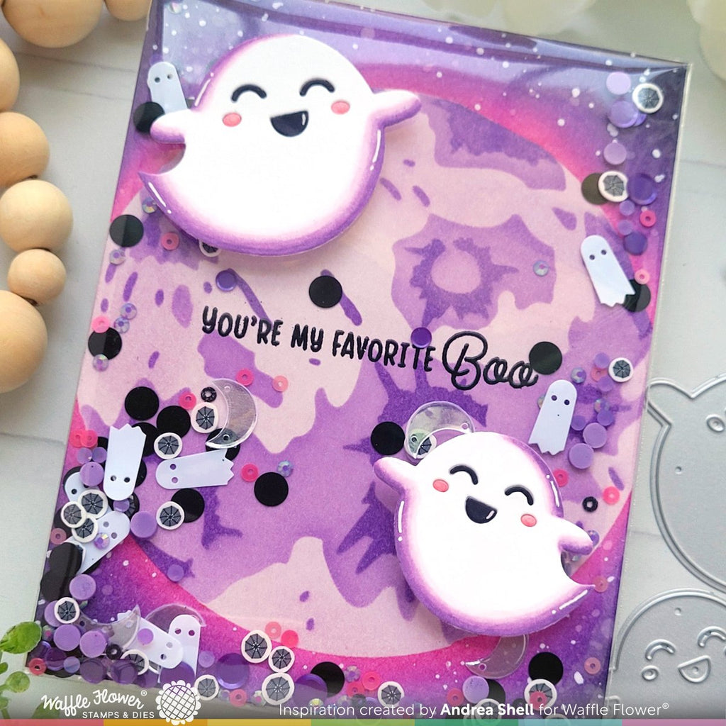Waffle Flower Boo Sentiments Clear Stamps 421835 pink and purple