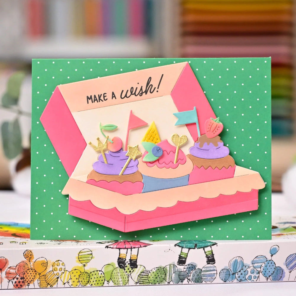 Waffle Flower Boxed Cupcakes Die and Stencil Set make a wish