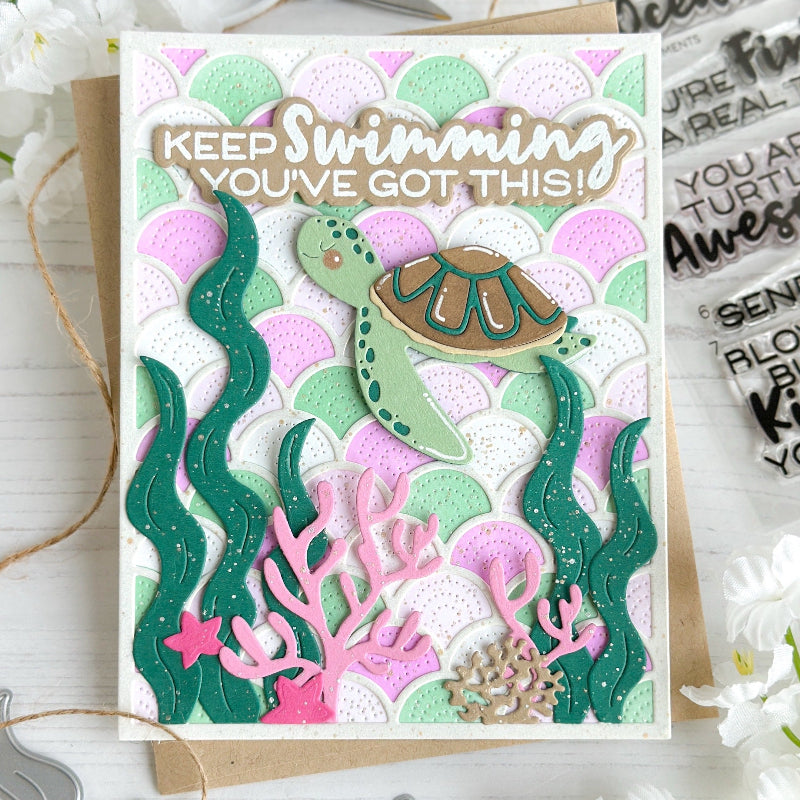 Waffle Flower Bubbly Sentiments Clear Stamps 422465 sea turtle