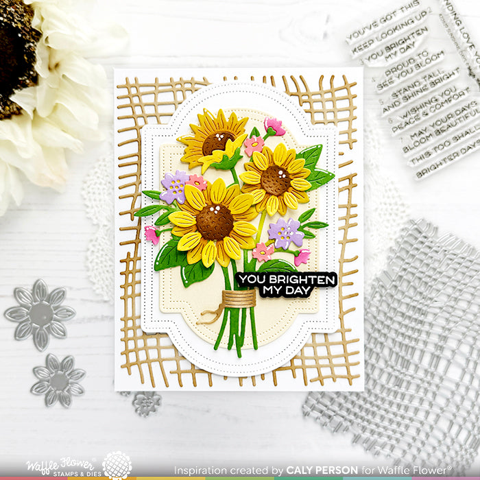 Waffle Flower Burlap Die 422630 sunflower bouquet card | color-code:ALT01