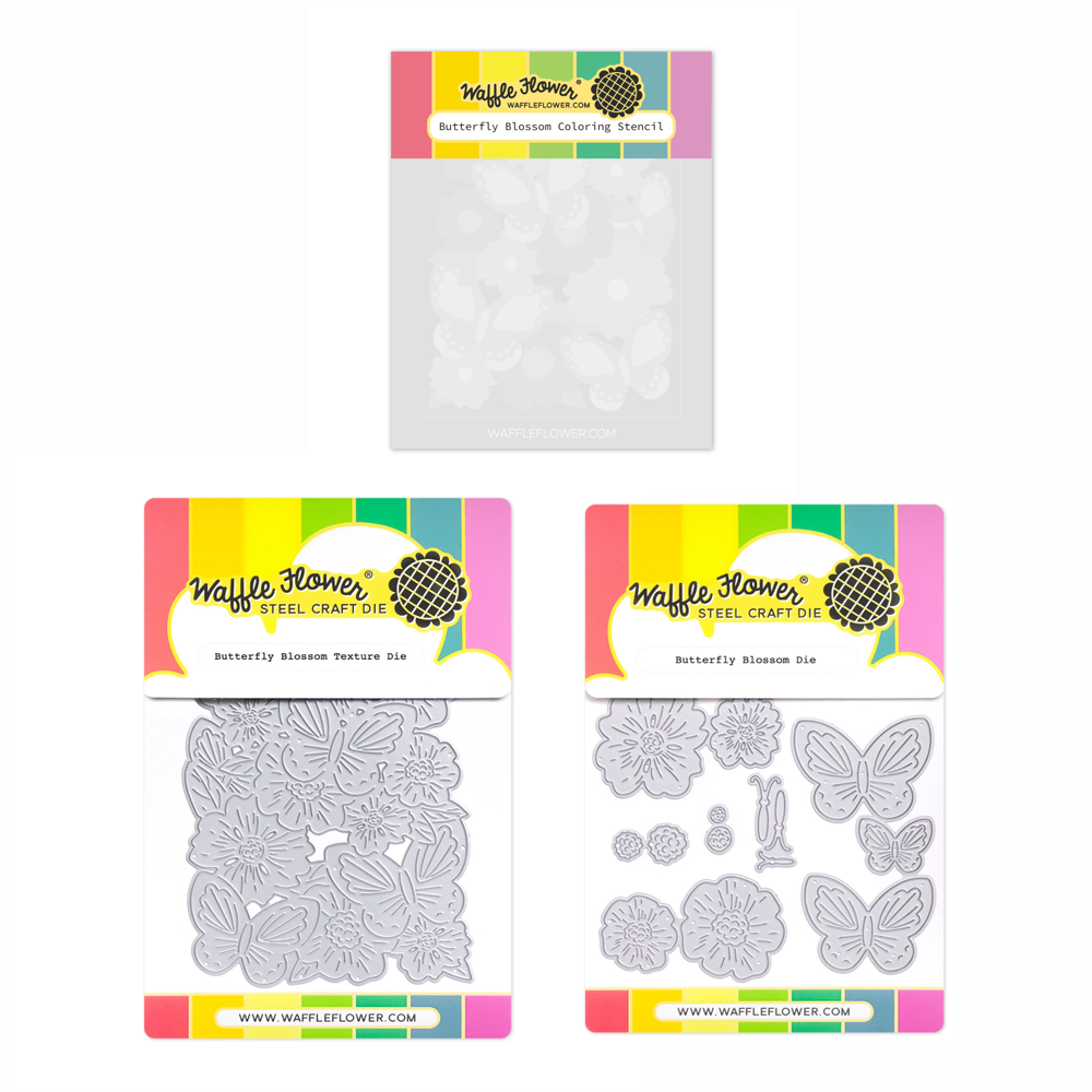 Waffle Flower Butterfly Blossom Coloring Stencil, Texture Die, and Stand Alone Dies Set Bundle