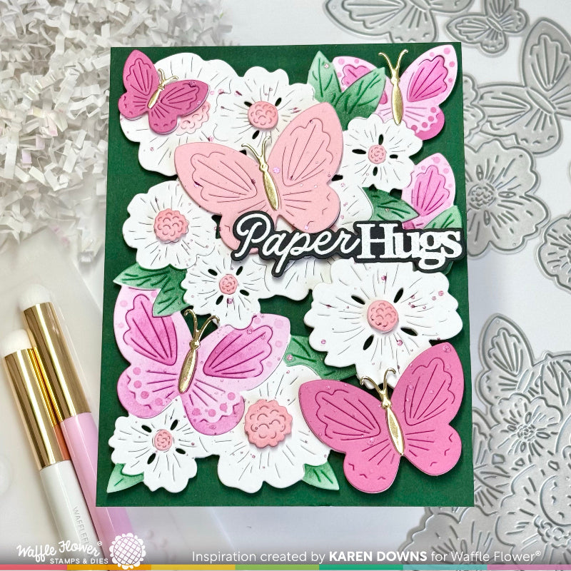 Waffle Flower Butterfly Blossom Coloring Stencil, Texture Die, and Stand Alone Dies Set pink