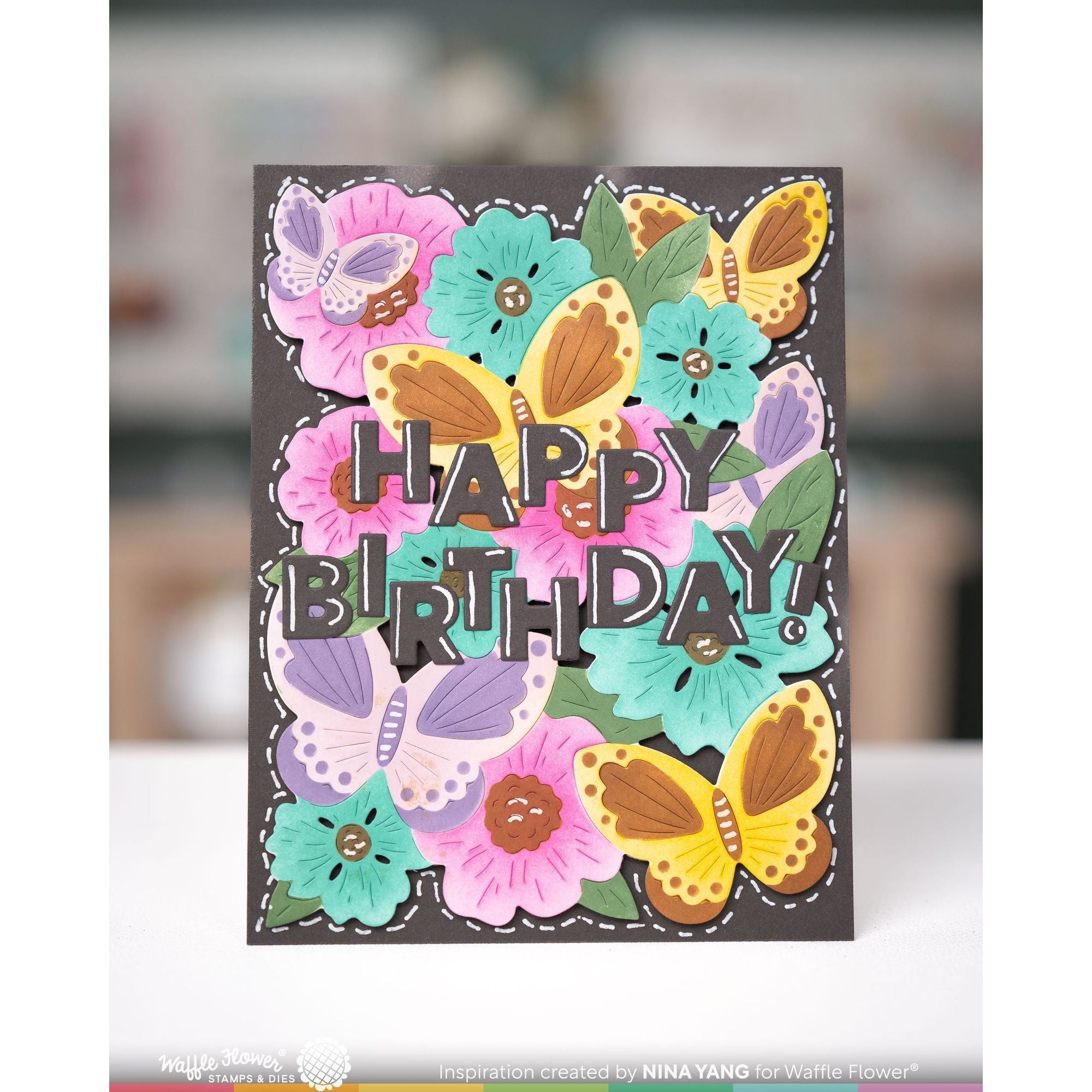 Waffle Flower Butterfly Blossom Texture Die 421924 happy birthday
