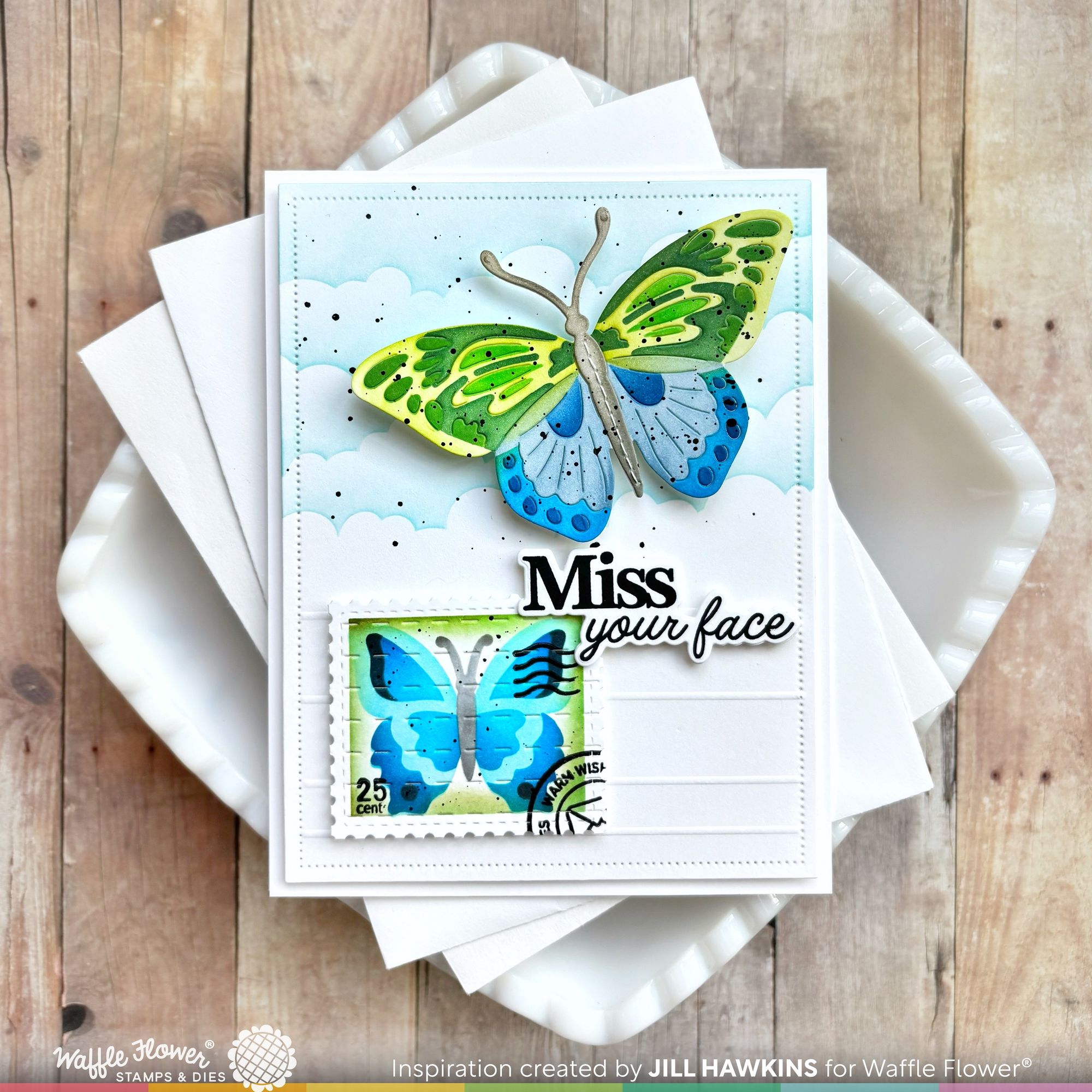 Waffle Flower Butterfly Focal Stencil 421941 postage