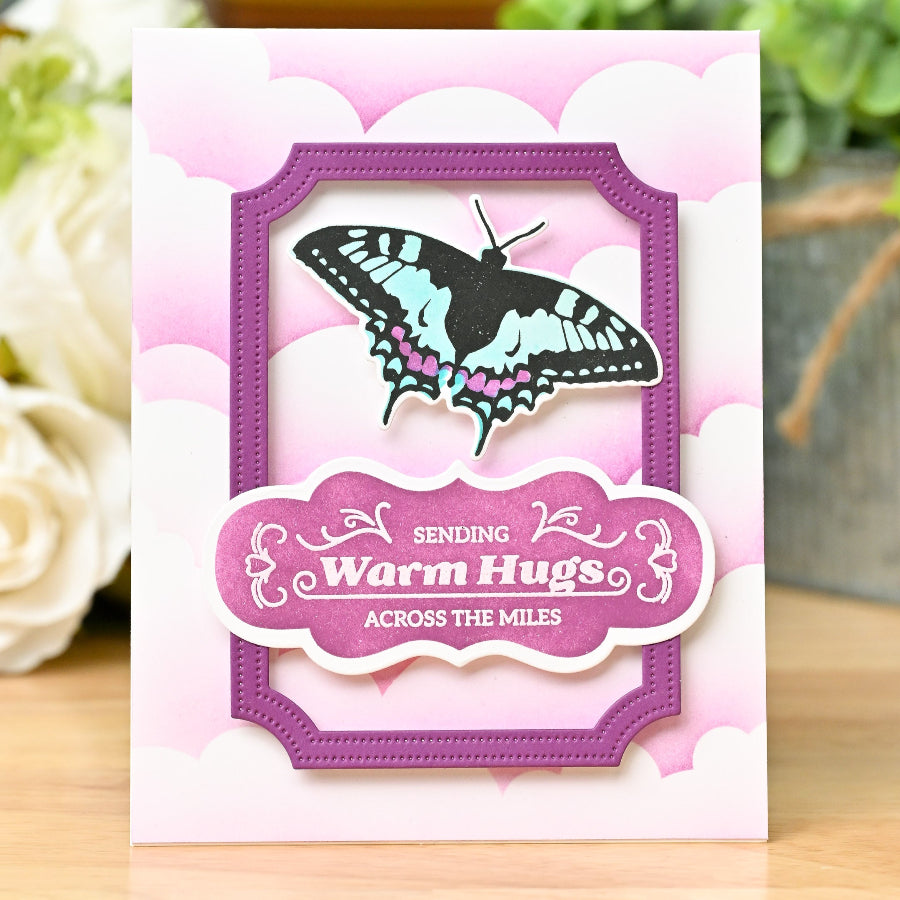 Waffle Flower Butterfly Trio Clear Stamp Die and Stencil Set clouds