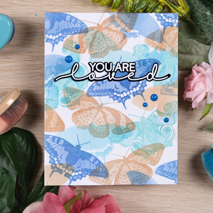 Waffle Flower Butterfly Trio Clear Stamp Die and Stencil Set loved