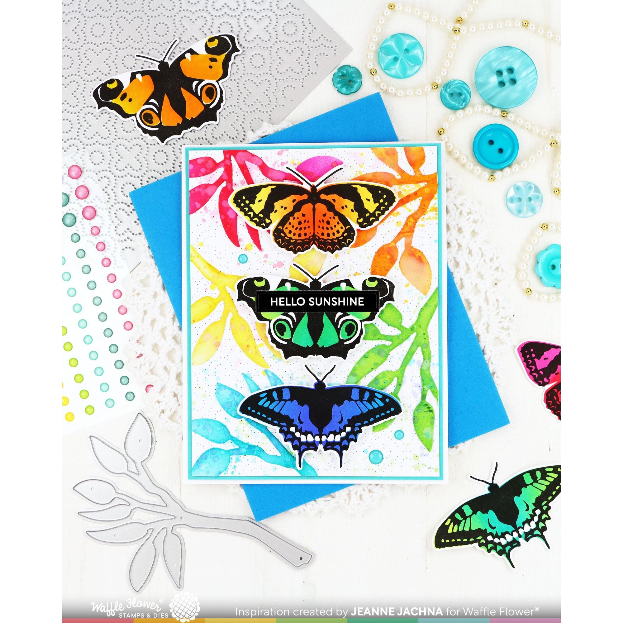 Waffle Flower Butterfly Trio Clear Stamps 421927 rainbow