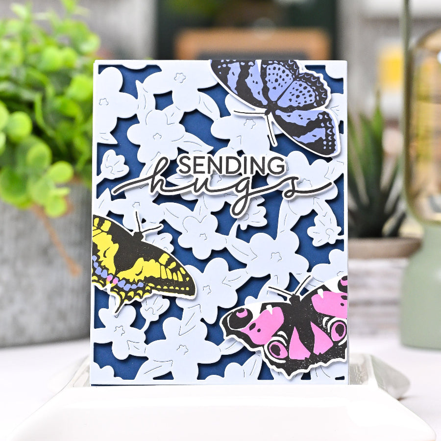 Waffle Flower Butterfly Trio Coloring Stencil 421929 flowers