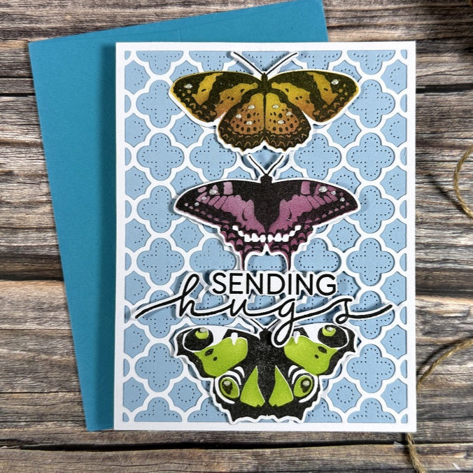 Waffle Flower Butterfly Trio Coloring Stencil 421929 sending hugs | color-code:ALT01