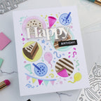 Waffle Flower Cake Time Die Stencil and Sepia Layers Stencil Set birthday