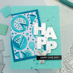 Waffle Flower Cake Time Die Stencil and Sepia Layers Stencil Set happy
