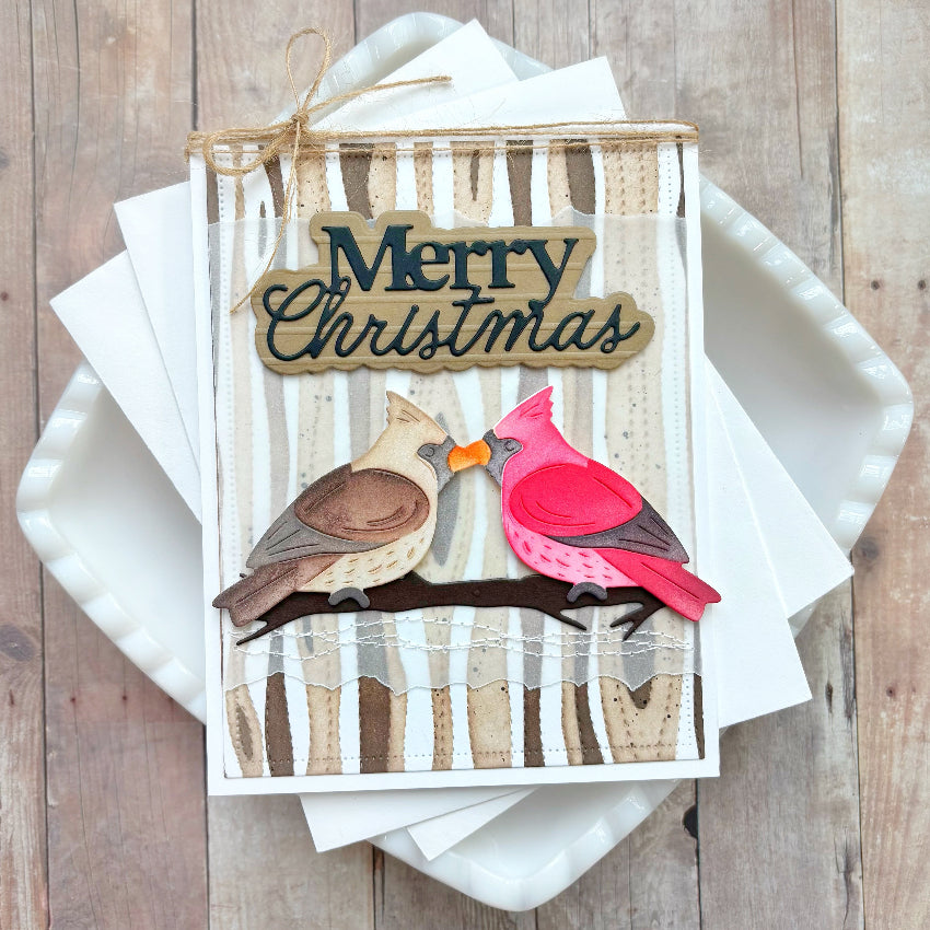 Waffle Flower Cardinal Duo Die-n-stencil 422136 merry christmas