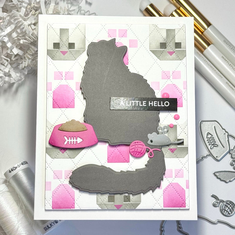 Waffle Flower Cat Silhouette Dies 422017 pink and gray