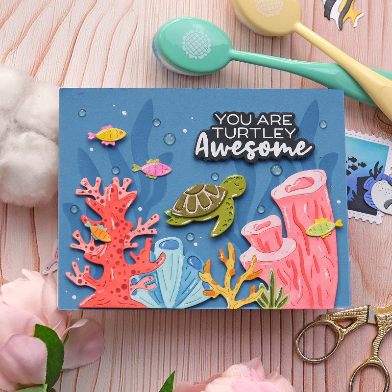 Waffle Flower Coral Reef Die and Stencil Set sea turtle