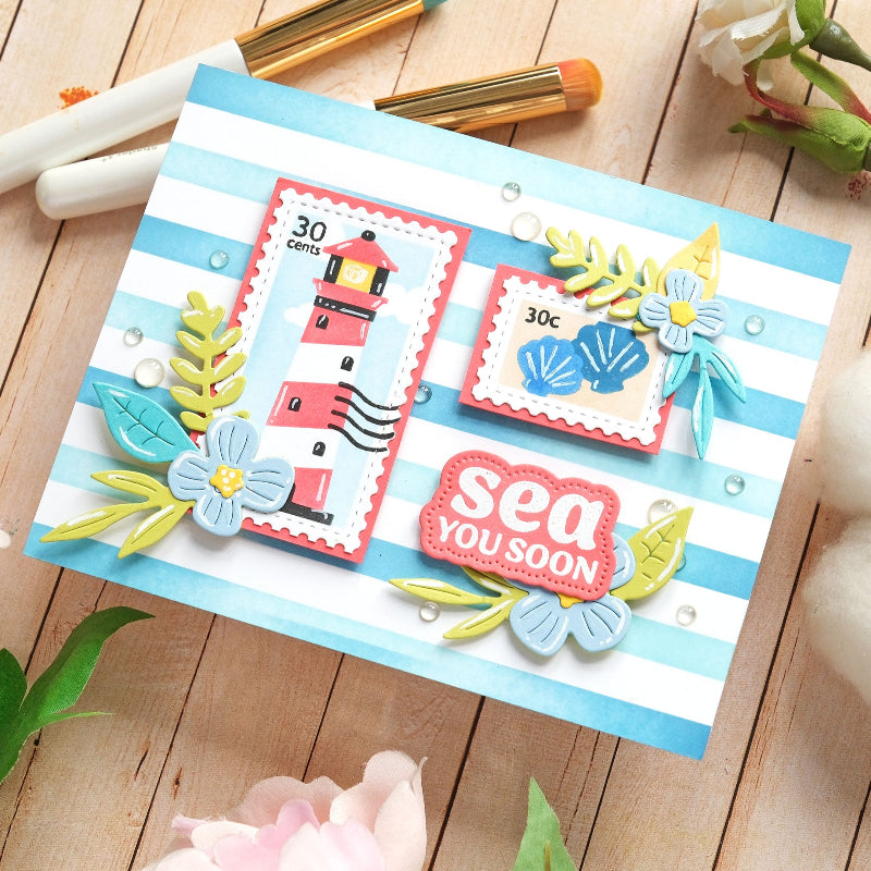 Waffle Flower Costal Greetings Clear Stamp and Die Set stamps