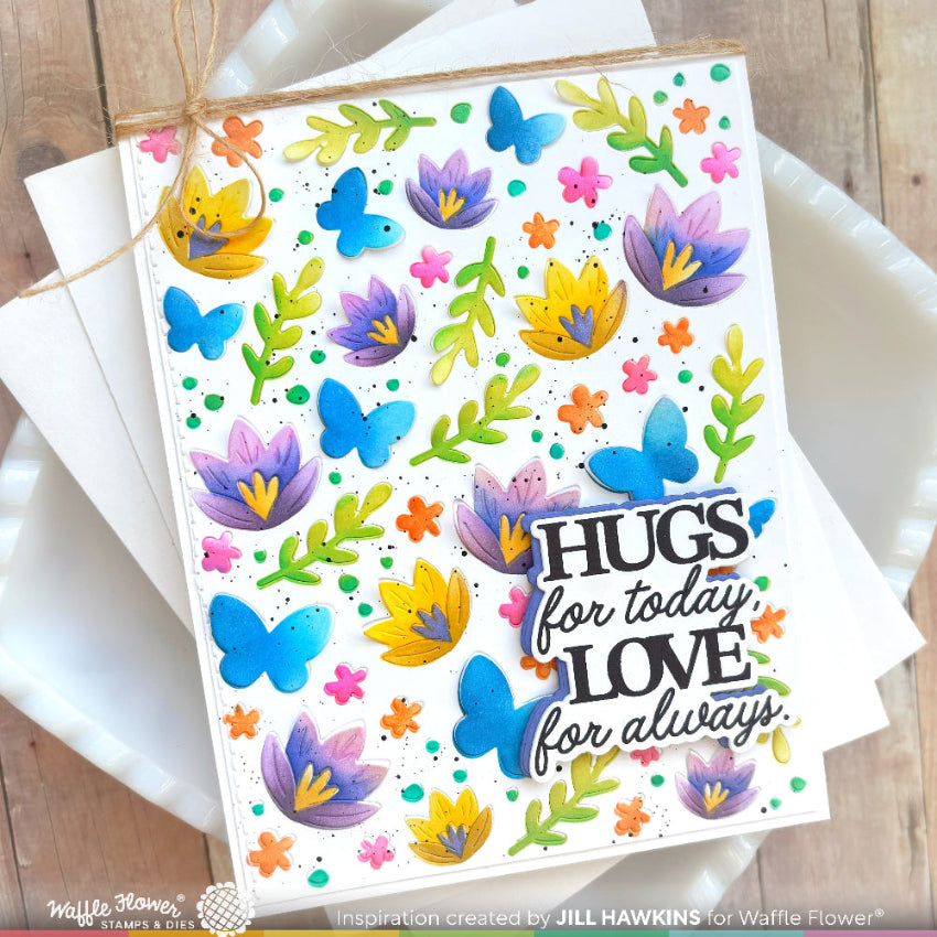 Waffle Flower Crocus Flutter Die and Stencil Set vivid colors