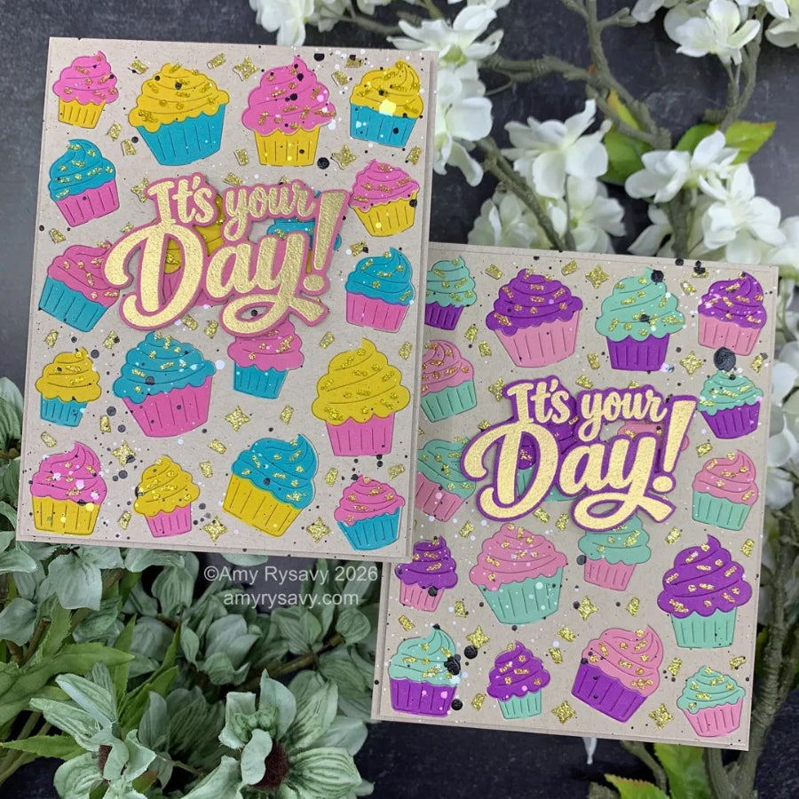 Waffle Flower Cupcake Background Coloring Stencil and Die Set it's your day card amy rysavy | color-code:ALT01