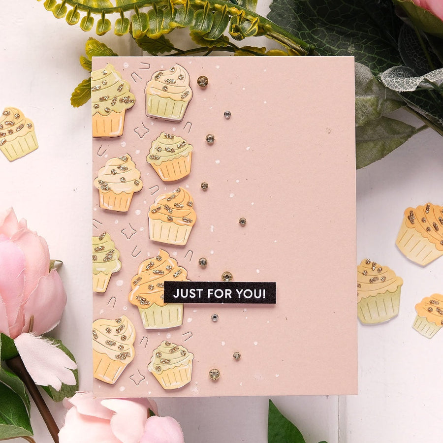 Waffle Flower Cupcake Background Coloring Stencil and Die Set just for you card