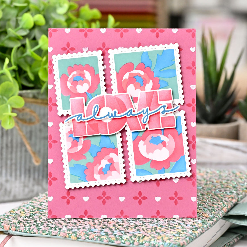 Waffle Flower Dashed Lattice Dots Stencil and Dashed Lattice Texture Die Set peony