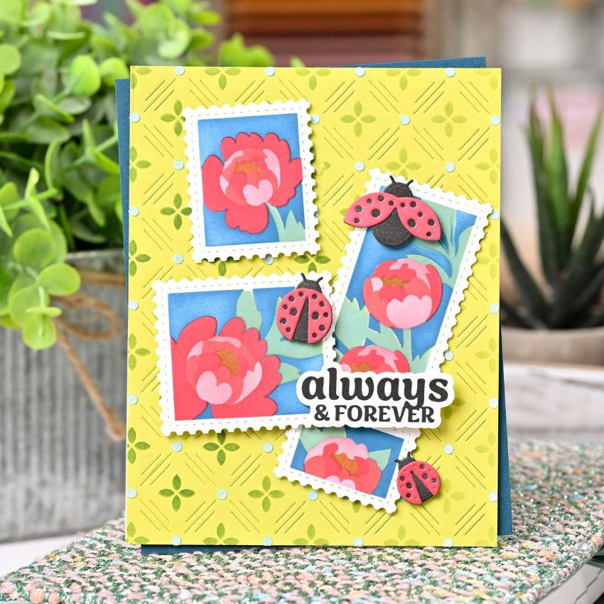 Waffle Flower Dashed Lattice Texture Die 422324 ladybugs