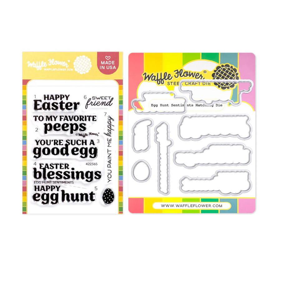 Waffle Flower Egg Hunt Sentiments Clear Stamp and Die Set