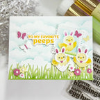 Waffle Flower Egg Hunt Sentiments Clear Stamp and Die Set chicks with bunny ears