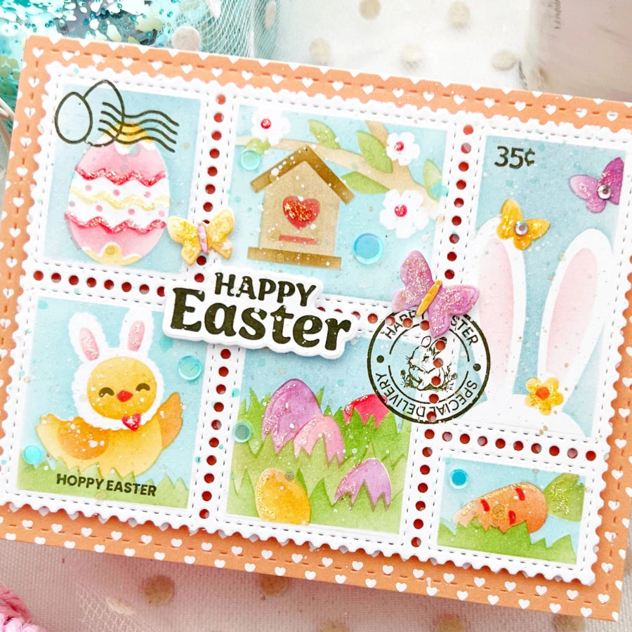 Waffle Flower Egg Hunt Sentiments Clear Stamp and Die Set easter postage stamps