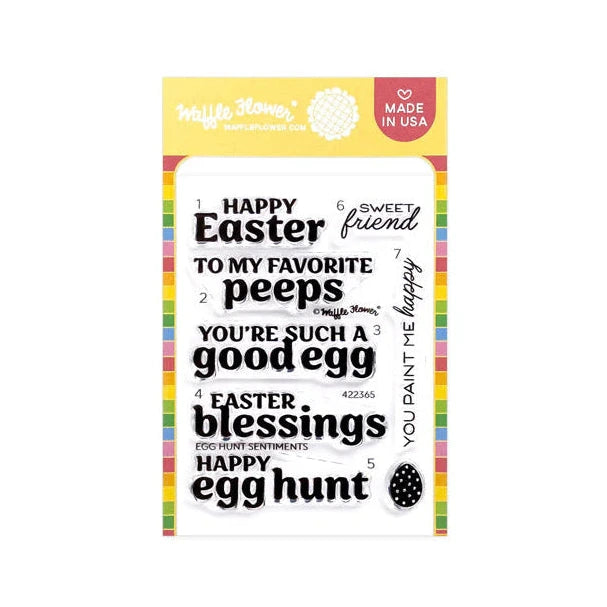 Waffle Flower Egg Hunt Sentiments Clear Stamps 422365