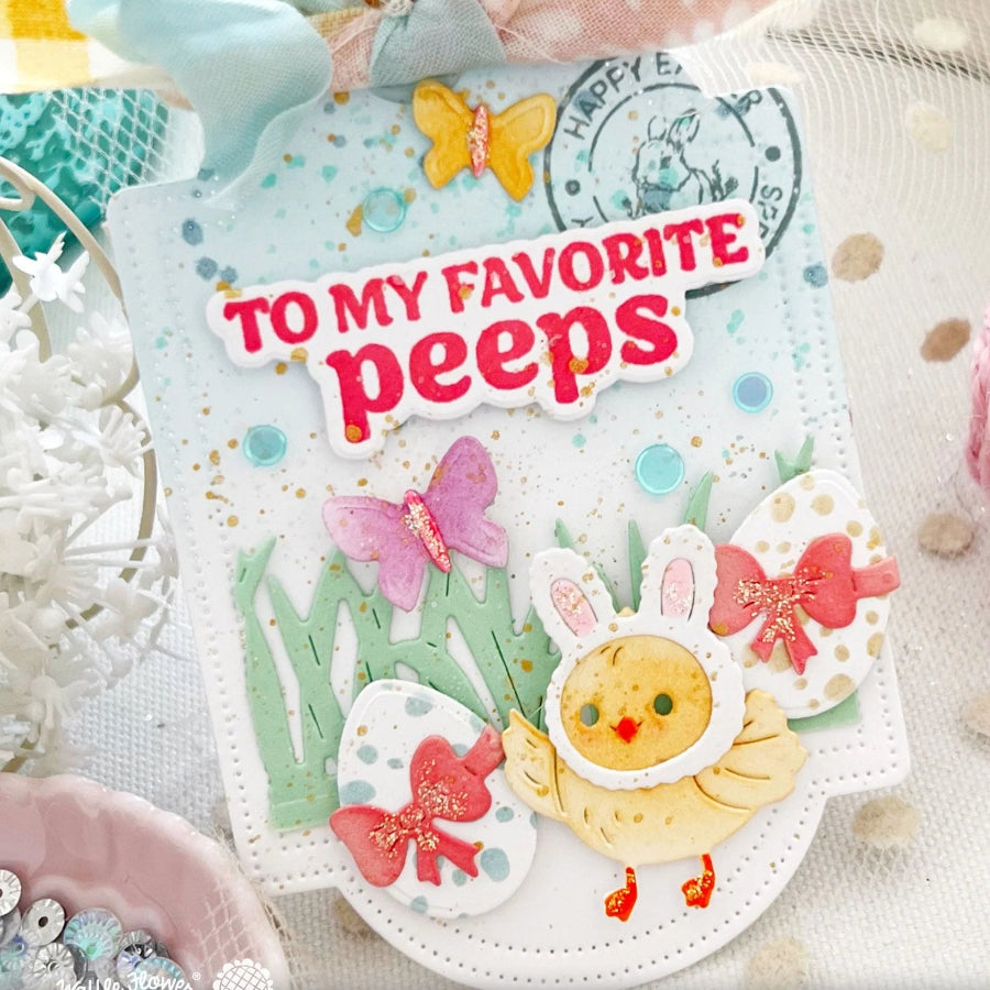Waffle Flower Egg Hunt Sentiments Clear Stamps 422365 easter tag
