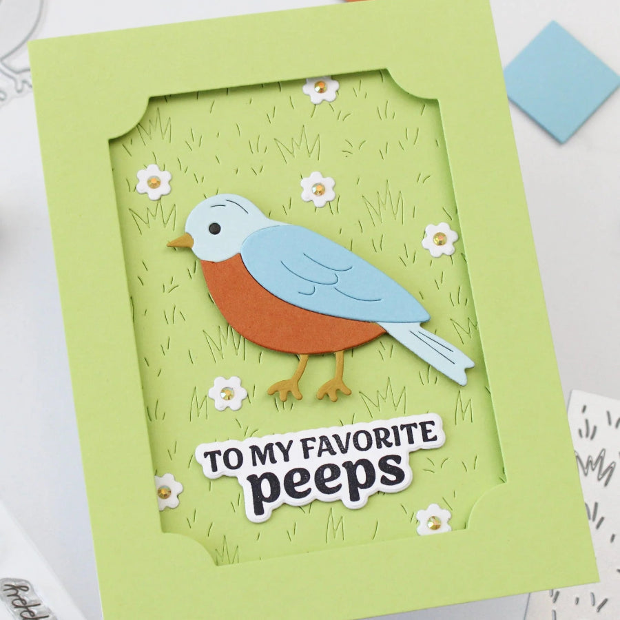 Waffle Flower Egg Hunt Sentiments Clear Stamps 422365 green background