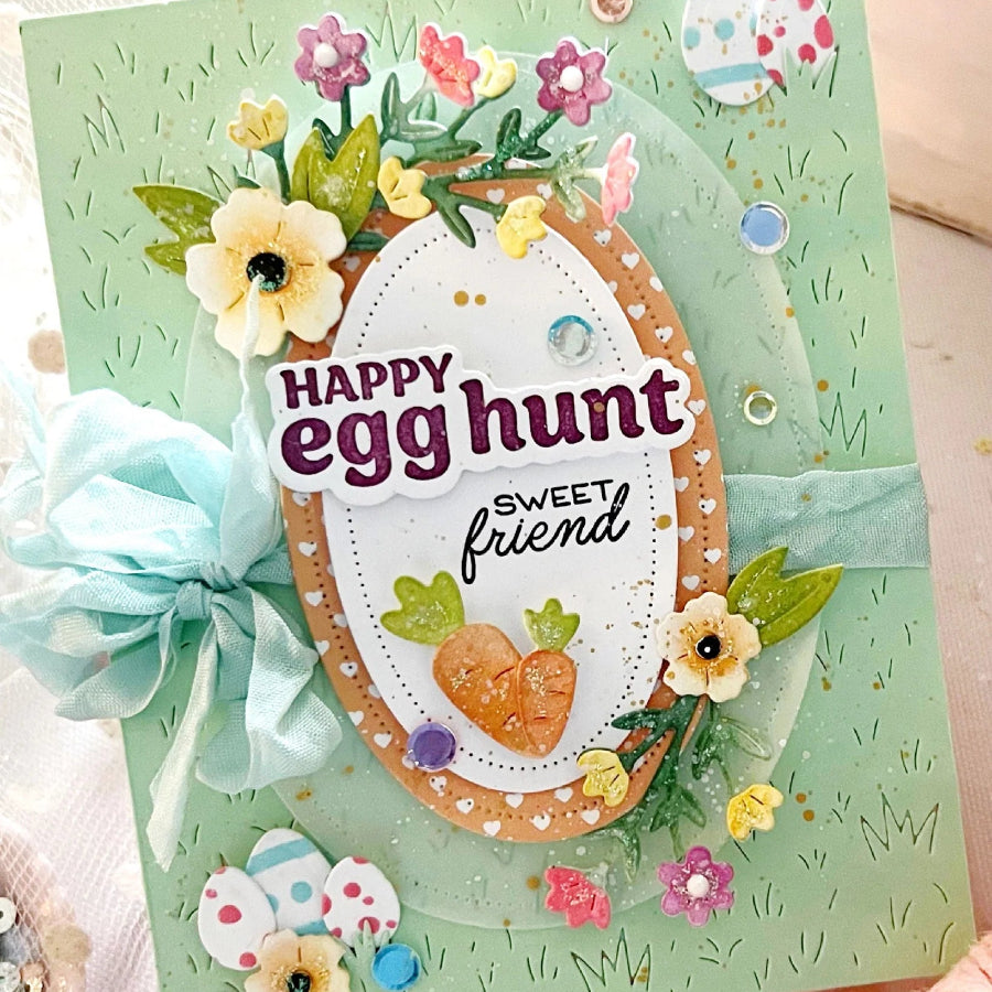 Waffle Flower Egg Hunt Sentiments Matching Dies 422366 colorful flowers