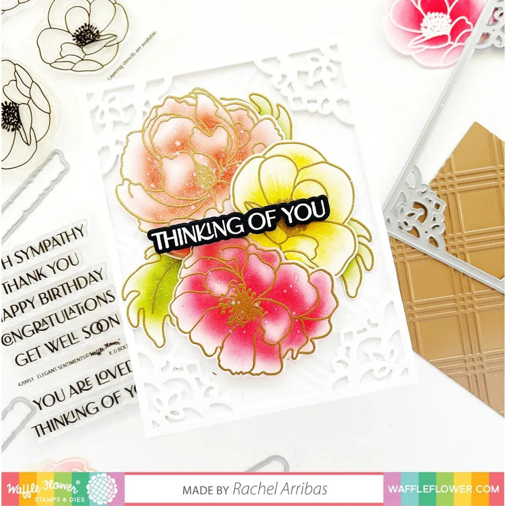 Waffle Flower Elegant Sentiments Clear Stamps and Die Set wfc951 flowers