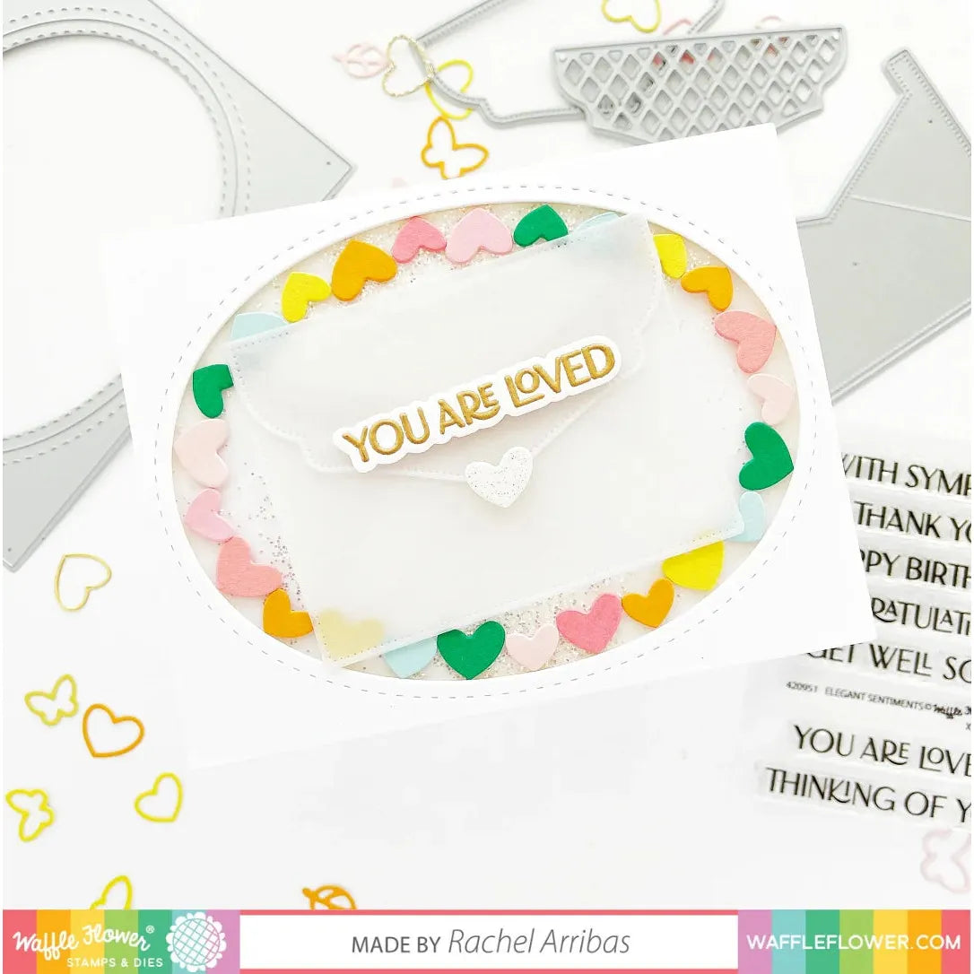 Waffle Flower Elegant Sentiments Clear Stamps and Die Set wfc951 hearts