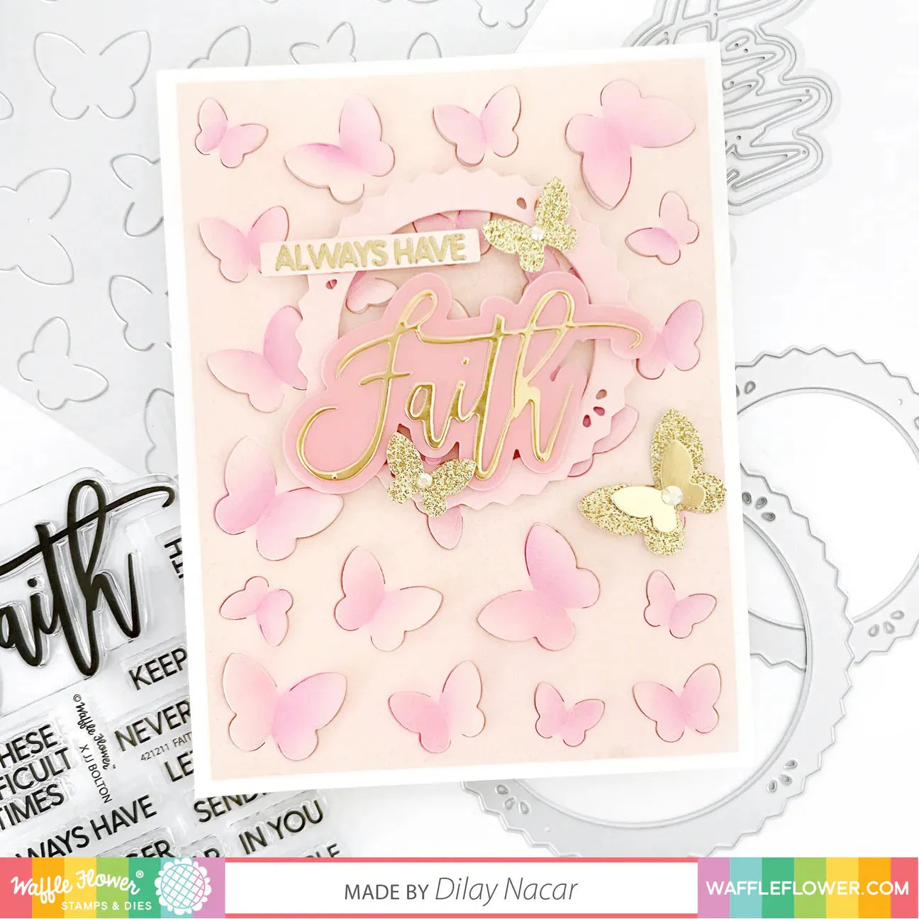 Waffle Flower Faith Script Dies 421357 butterflies