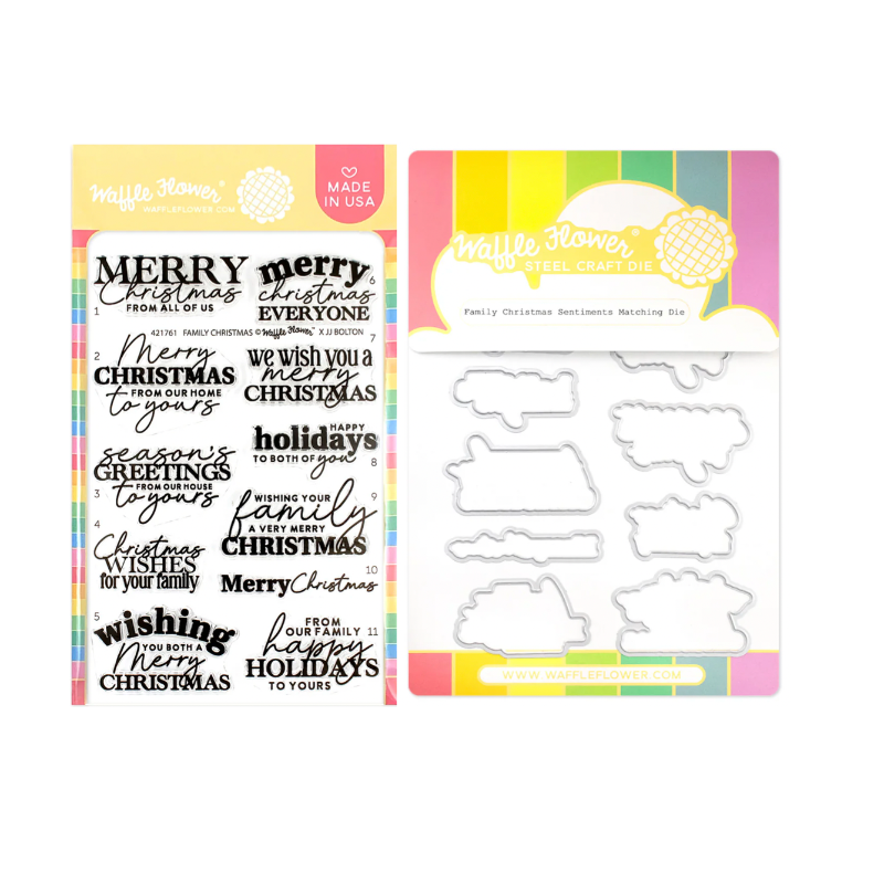 Waffle Flower Family Christmas Sentiments Clear Stamp and Die Set wfc1761