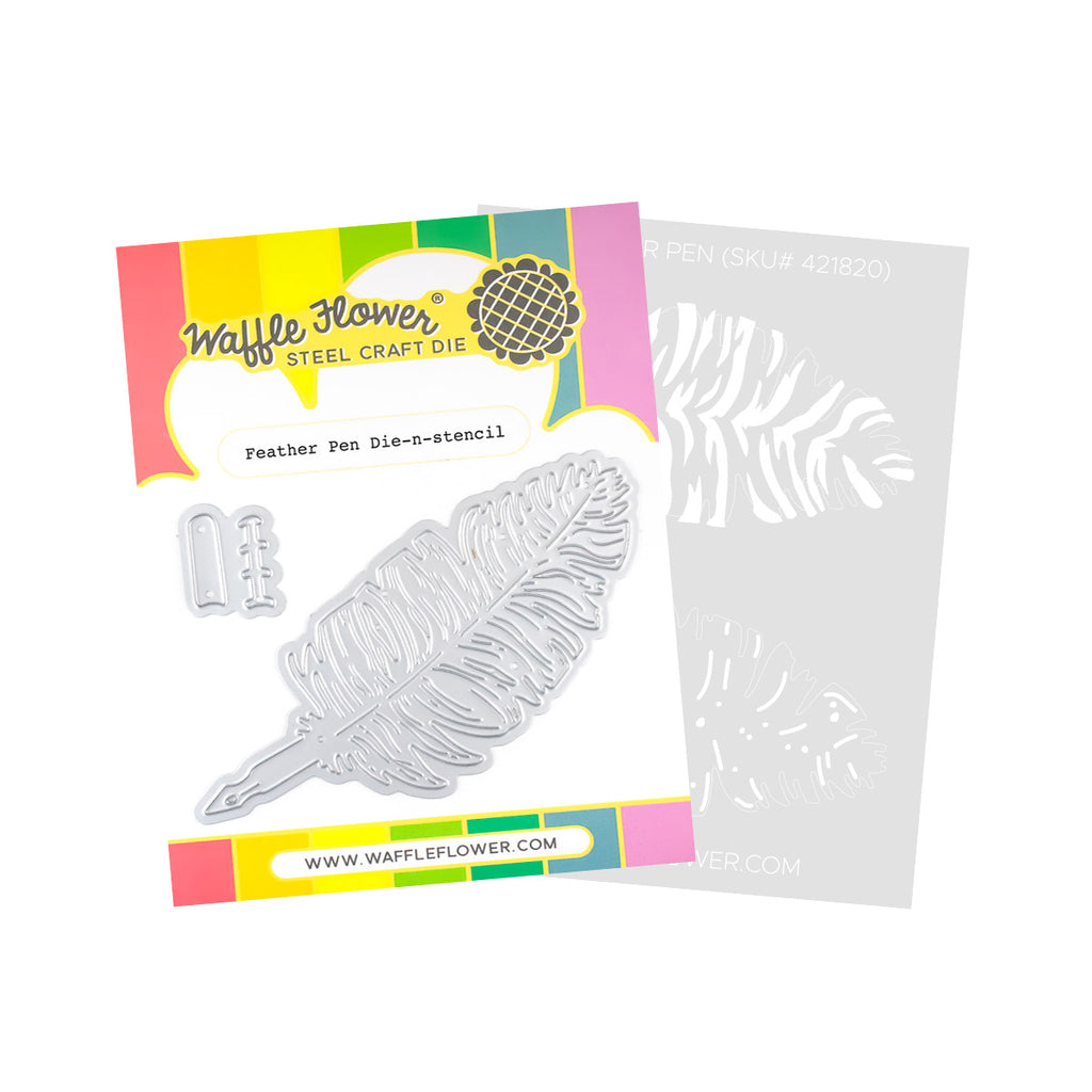 Waffle Flower Feather Pen Die n Stencil 421820