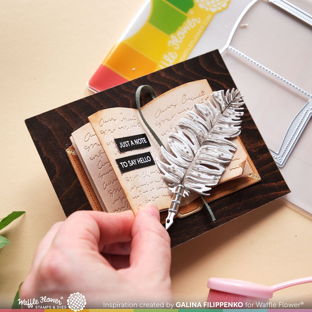 Waffle Flower Feather Pen Die n Stencil 421820 book