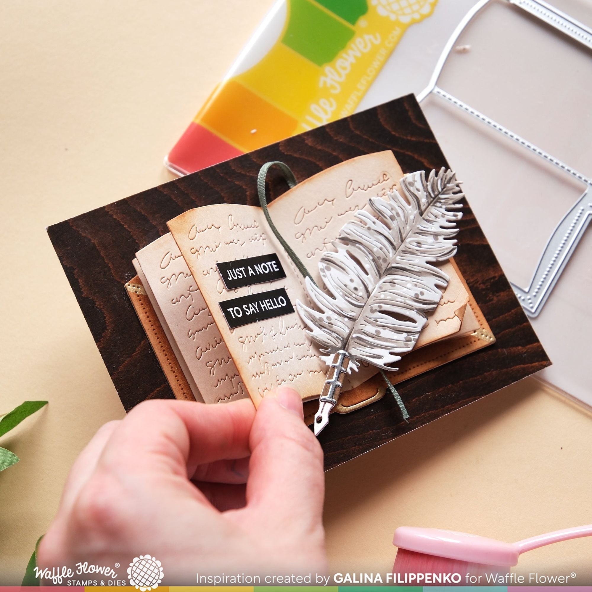 Waffle Flower Feather Pen Die n Stencil 421820 book