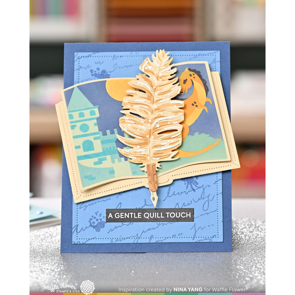 Waffle Flower Feather Pen Die n Stencil 421820 feather