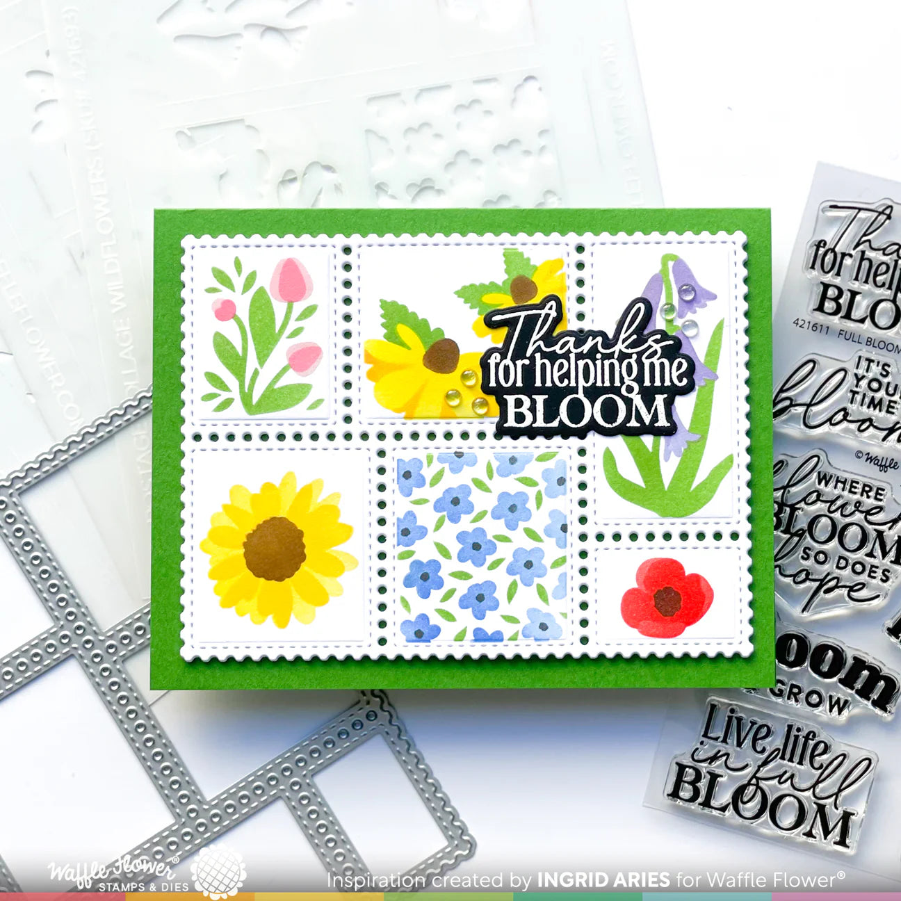 Waffle Flower Full Bloom Sentiments Clear Stamps 421611 thanks