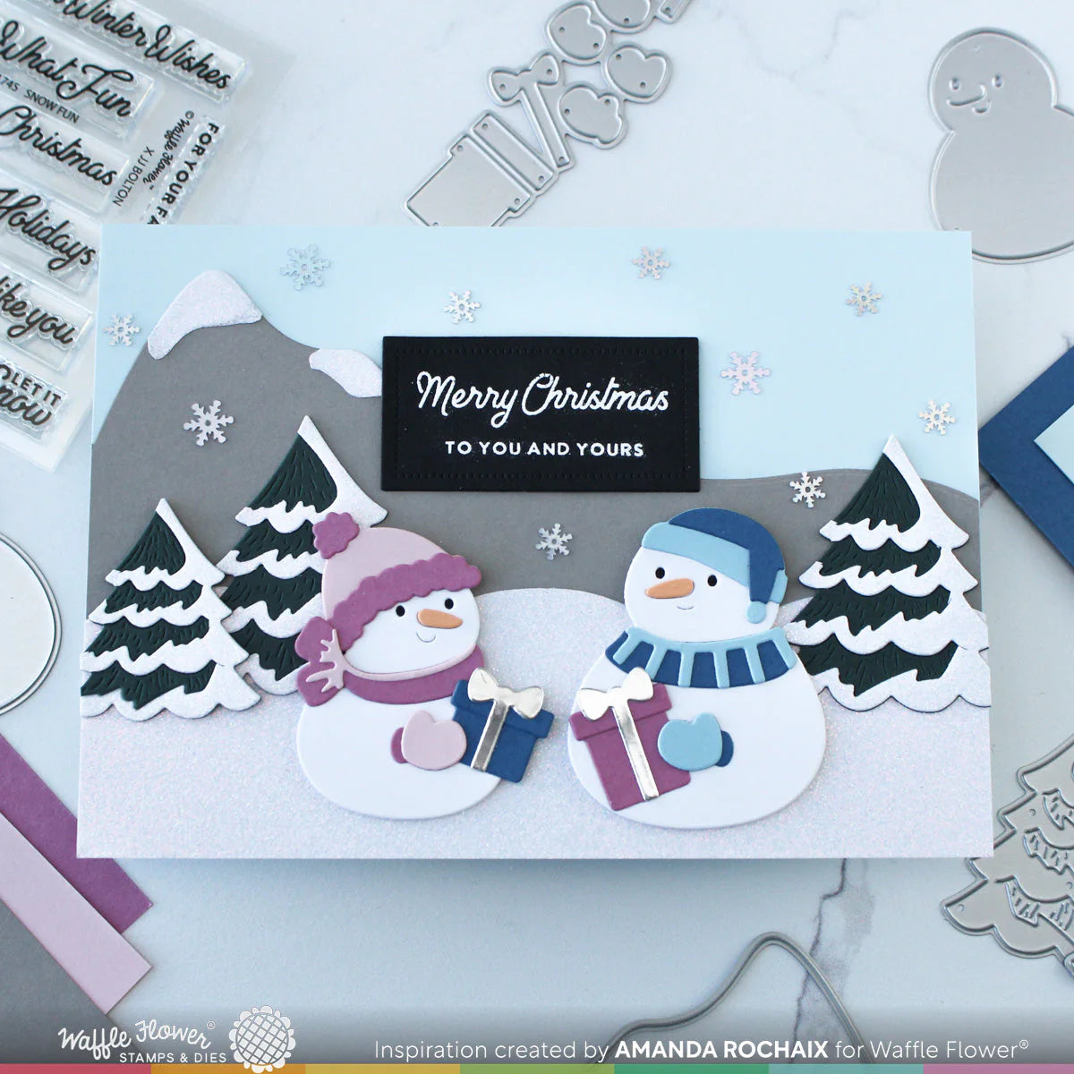 Waffle Flower Gifting Snowmen Dies 421627 merry christmas