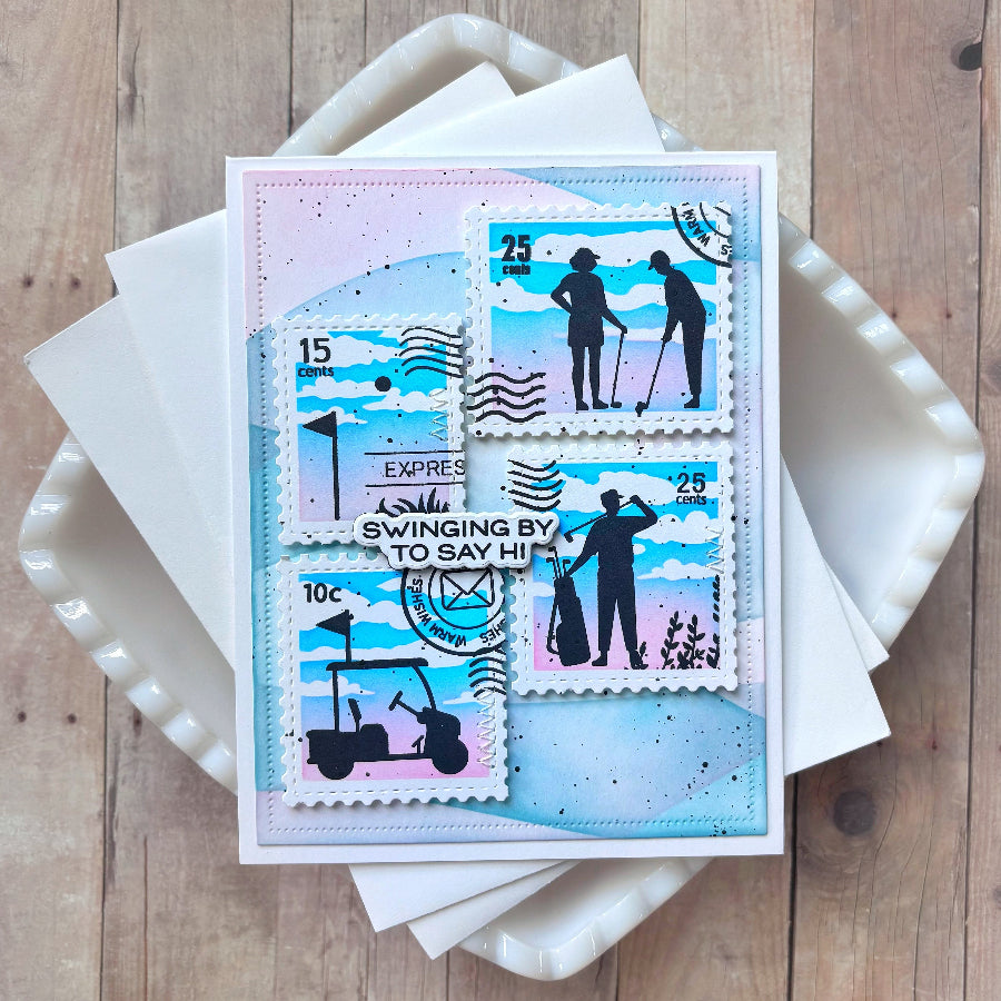 Waffle Flower Golf Puns Clear Stamp and Die Set singing by to say hi card
