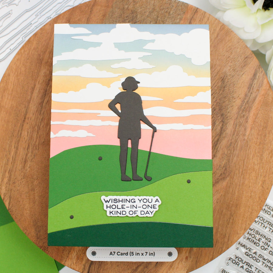 Waffle Flower Golfing Silhouettes Dies 422542 puffy clouds card