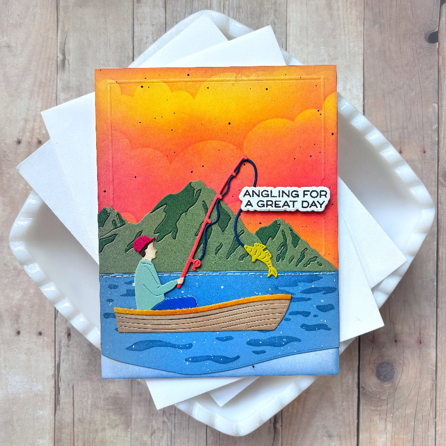 Waffle Flower Gone Fishing Dies 422556 have a great day card