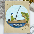 Waffle Flower Gone Fishing Dies 422556 in a boat fishing card