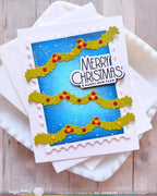 Waffle Flower Grand Piano Garland Dies 422725 berries yellow stars blue snowflake background merry christmas card jill hawkins