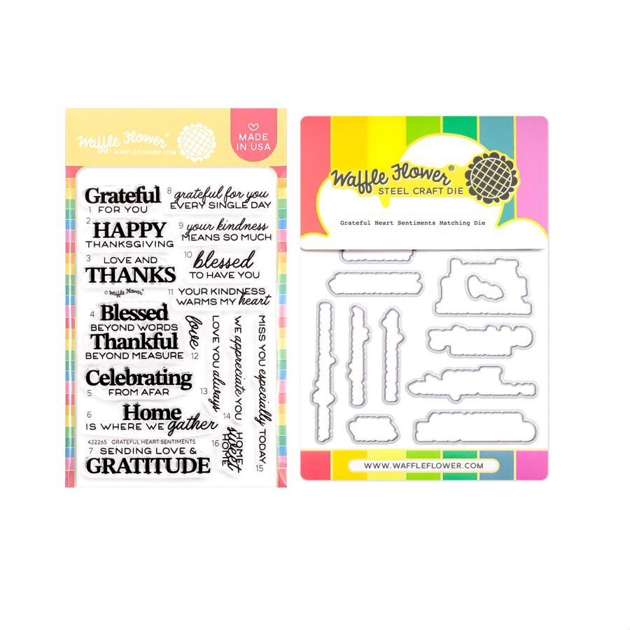 Waffle Flower Grateful Heart Sentiments Clear Stamp and Die Set