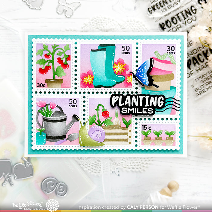 Waffle Flower Green Thumb Sentiments Clear Stamp and Die Set little insects | color-code:ALT02