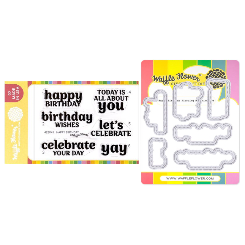 Waffle Flower Happy Birthday and Piercing Die Set