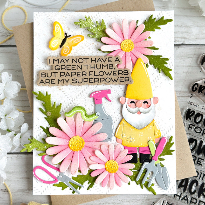 Waffle Flower Happy Gnomes Dies 422487 garden gnome with yellow hat